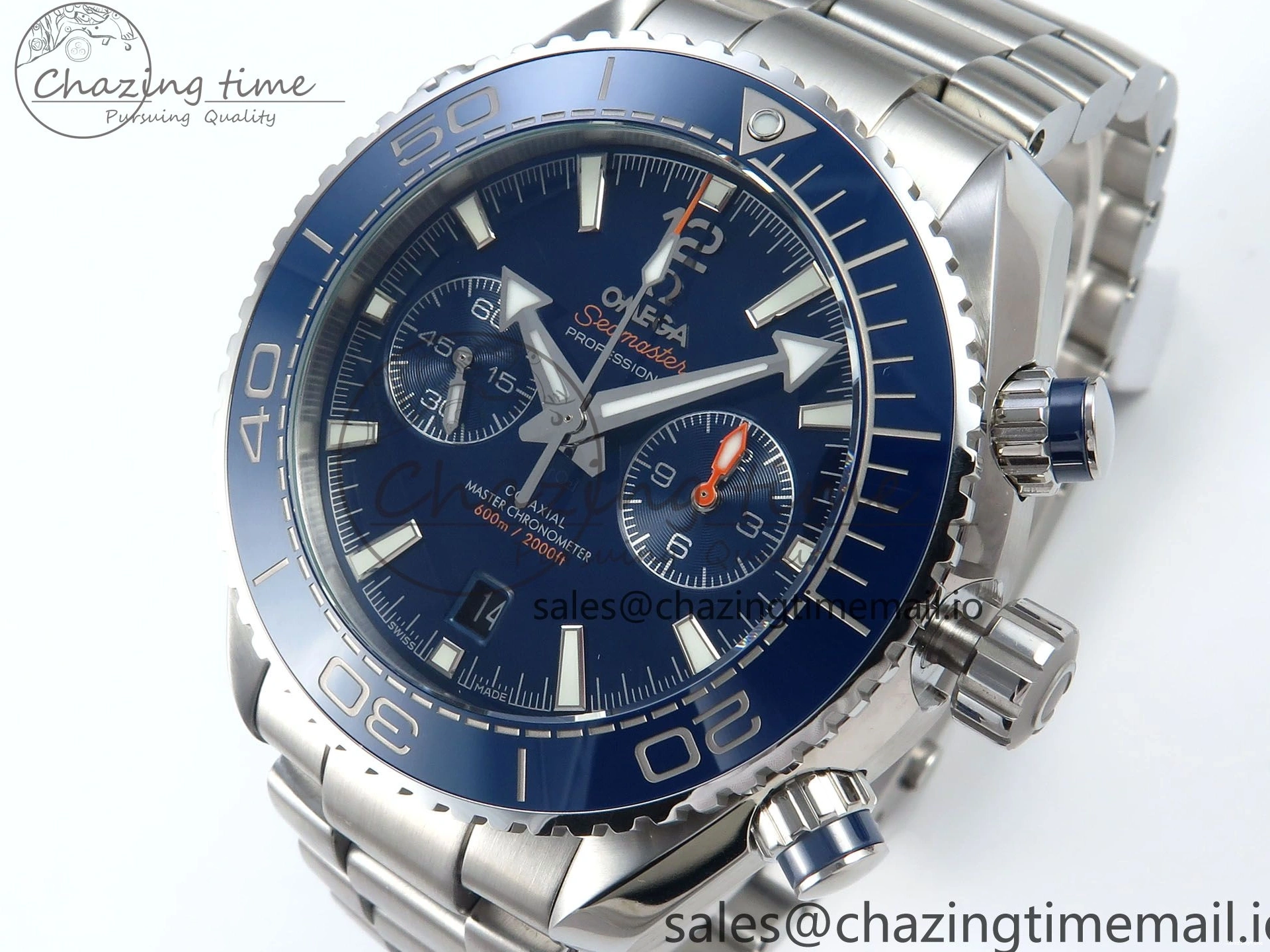 0117 Planet Ocean Master Chronometer 600M 45.5mm SS SCF 1:1 Best Edition Blue Bezel Blue Dial on SS Bracelet A9900 Super Clone Lightweight 7676